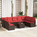 Tuinbankenset 10 st Bruin en Rood poly rattan