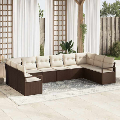 Tuinbankenset 10 st Bruin en wit poly rattan