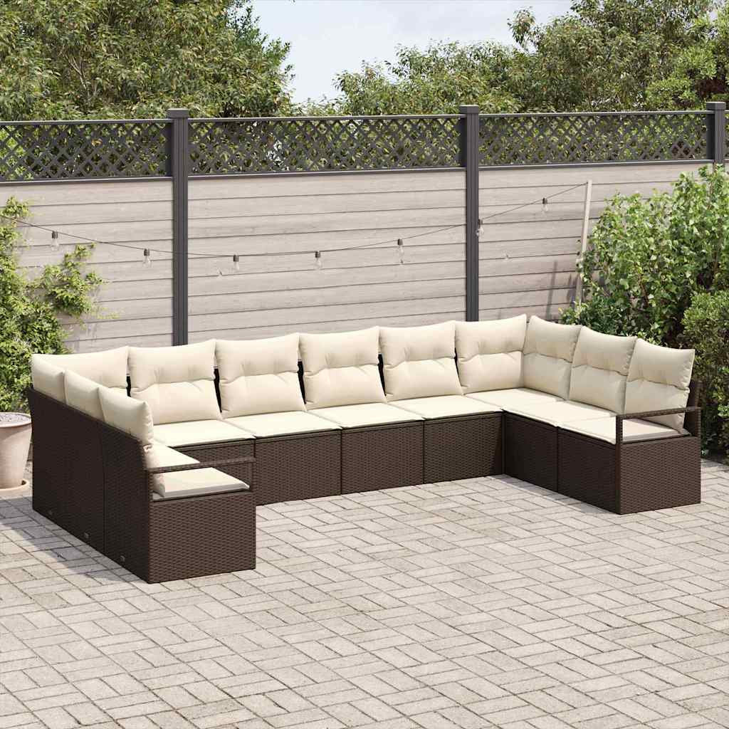 Tuinbankenset 10 st Bruin en wit poly rattan