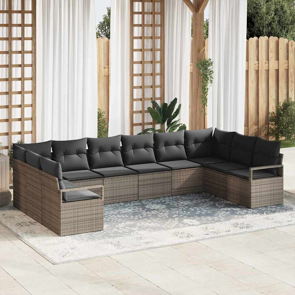 Tuinbankenset 10 st Grijs poly rattan