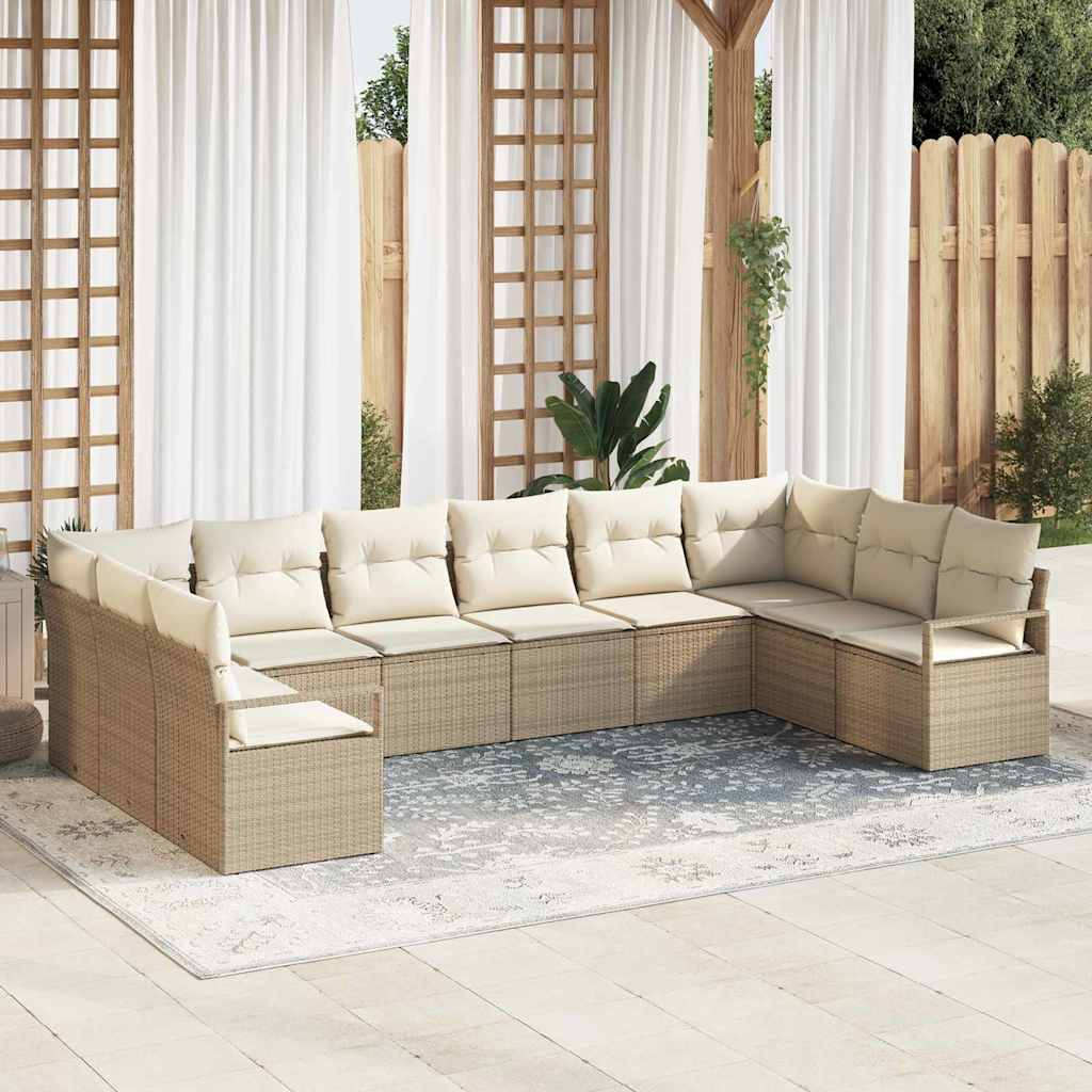 Tuinbankenset 10 st Beige en Wit poly rattan