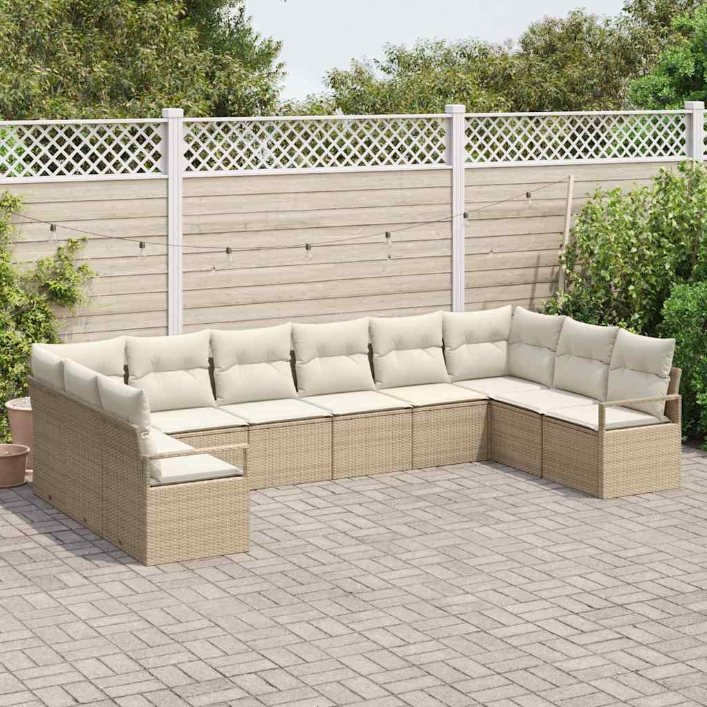 Tuinbankenset 10 st Beige en Wit poly rattan