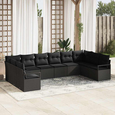 Tuinbankenset 10 st Zwart poly rattan