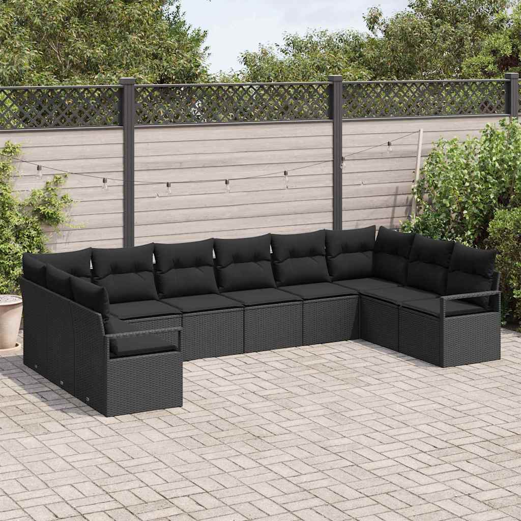 Tuinbankenset 10 st Zwart poly rattan