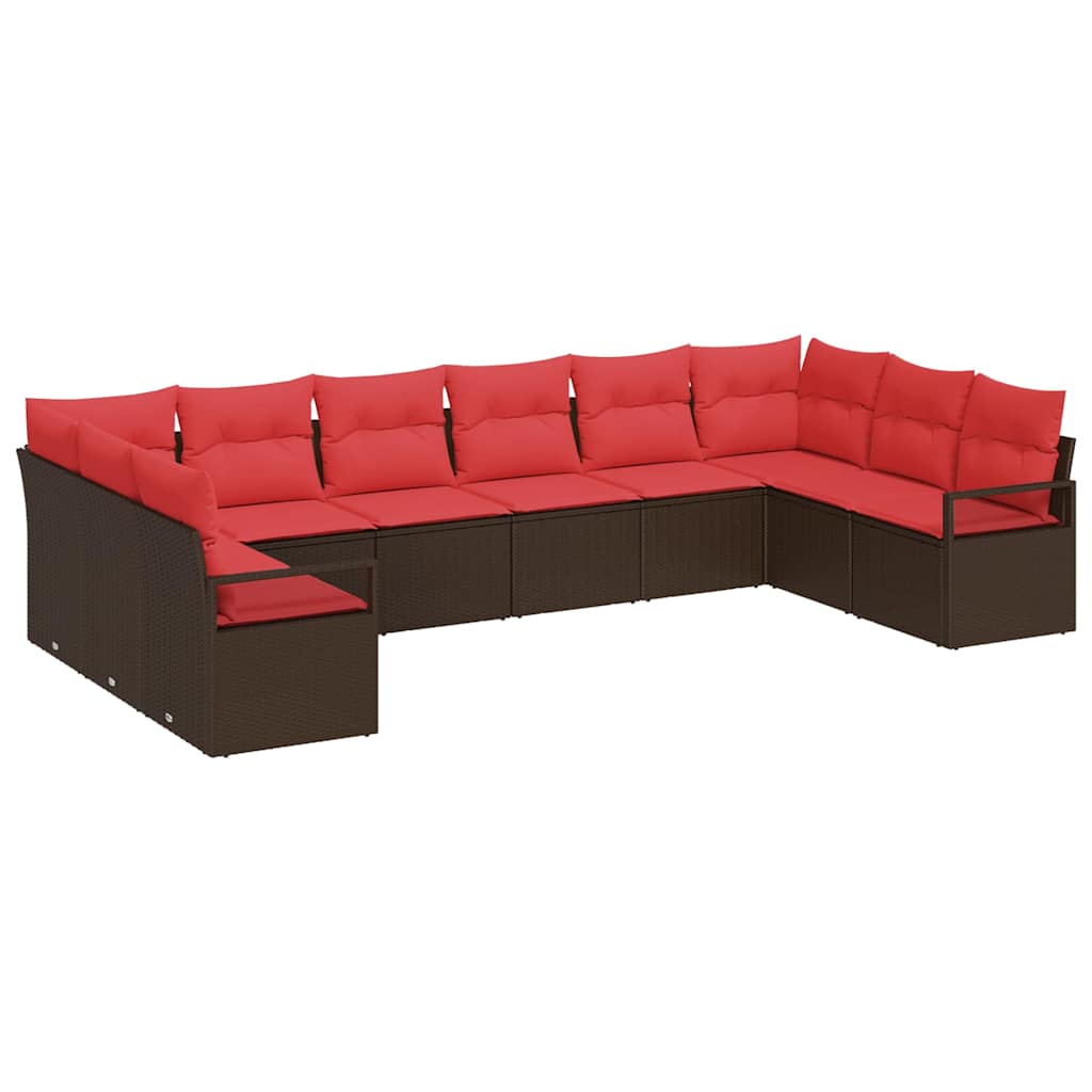 Tuinbankenset 10 st Bruin en Rood poly rattan