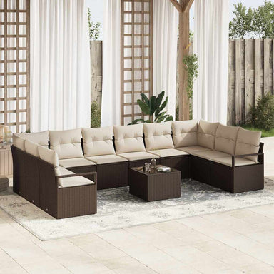 Tuinbankenset 11 st Bruin en Crème poly rattan