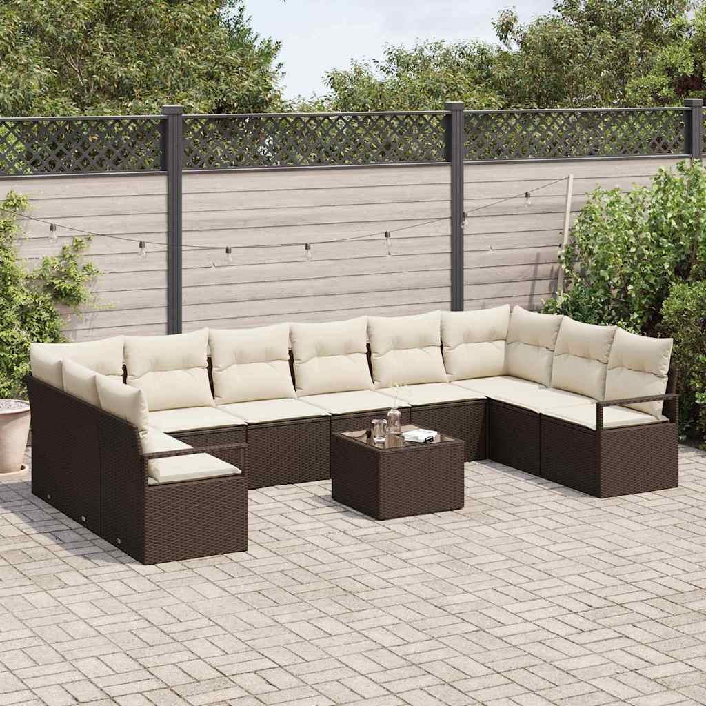 Tuinbankenset 11 st Bruin en Crème poly rattan