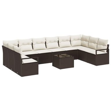 Tuinbankenset 11 st Bruin en Crème poly rattan