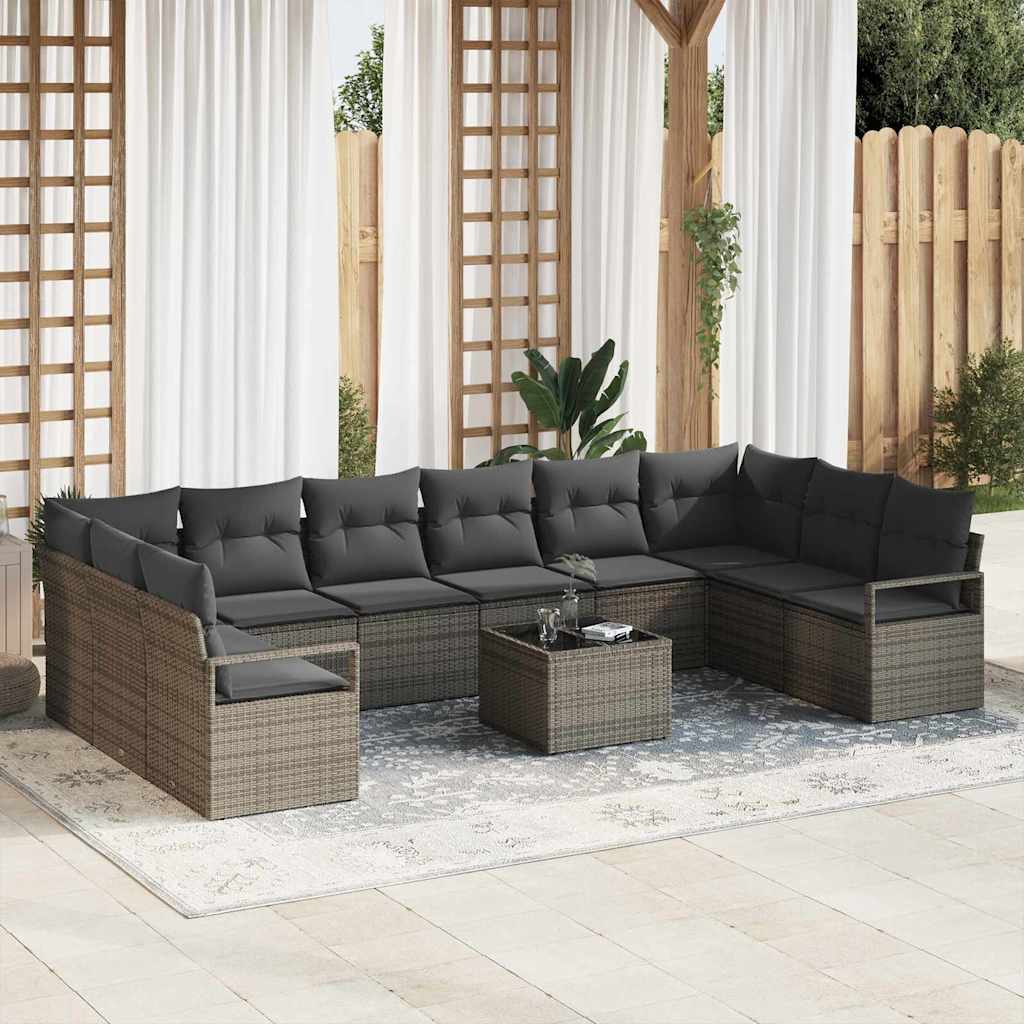 Tuinbankenset 11 st Lichtgrijs poly rattan