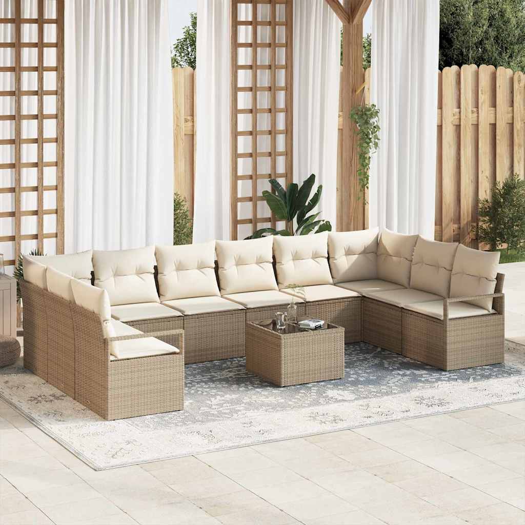 Tuinbankenset 11 st Beige en Crème poly rattan