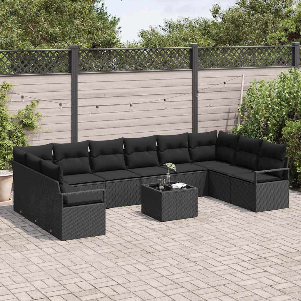 Tuinbankenset 11 st Zwart poly rattan