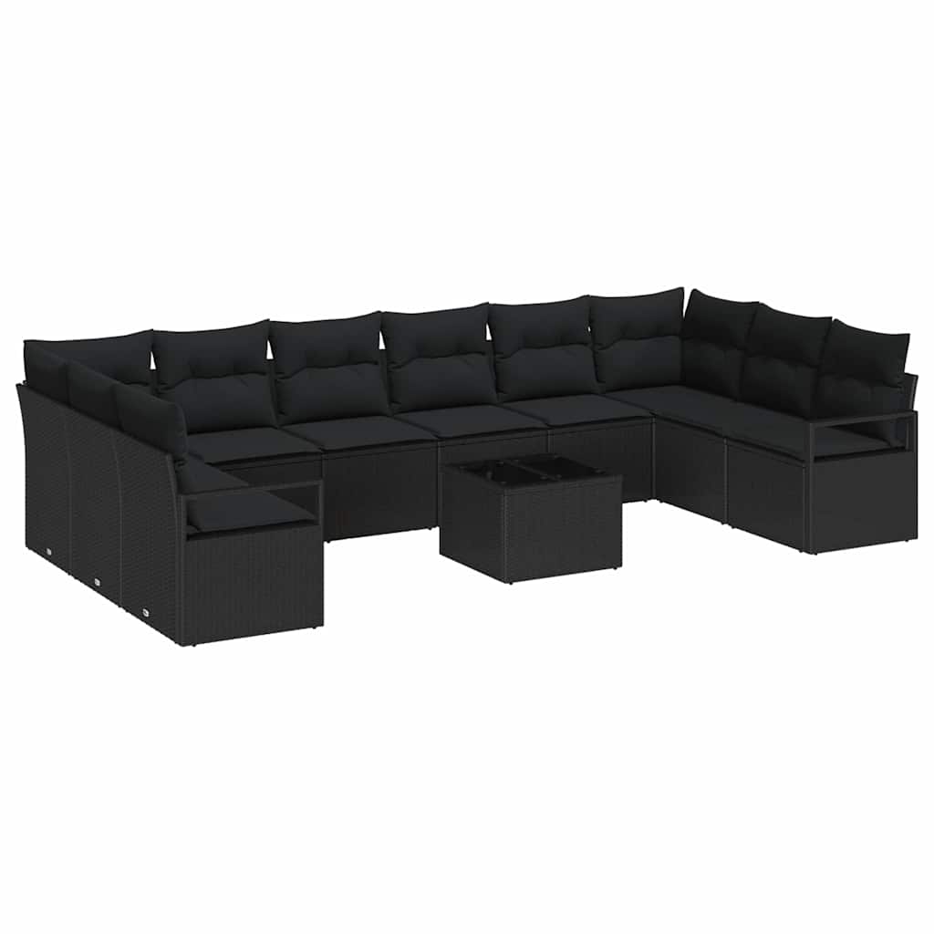 Tuinbankenset 11 st Zwart poly rattan