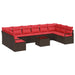 Tuinbankenset 11 st Bruin en Rood poly rattan
