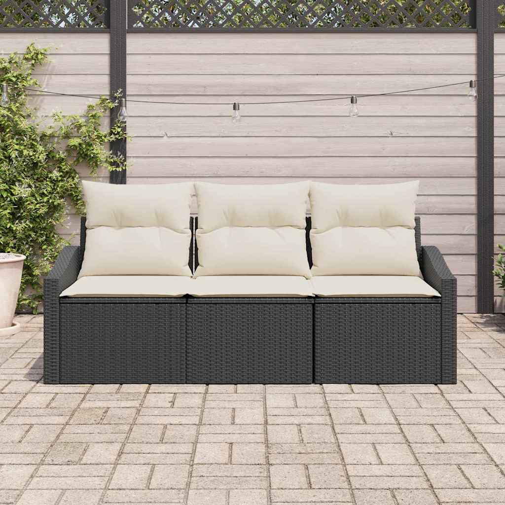 Tuinbankenset 3 st Zwart en Wit poly rattan