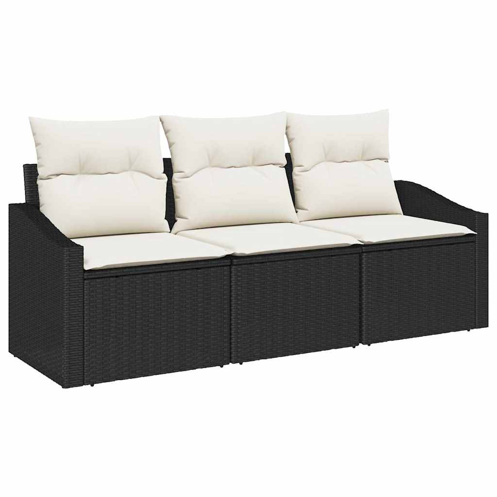 Tuinbankenset 3 st Zwart en Wit poly rattan