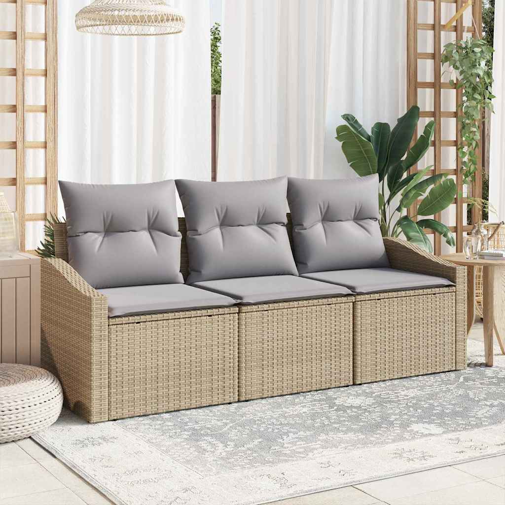 Tuinbankenset 3 st Beige en Licht Grijs poly rattan