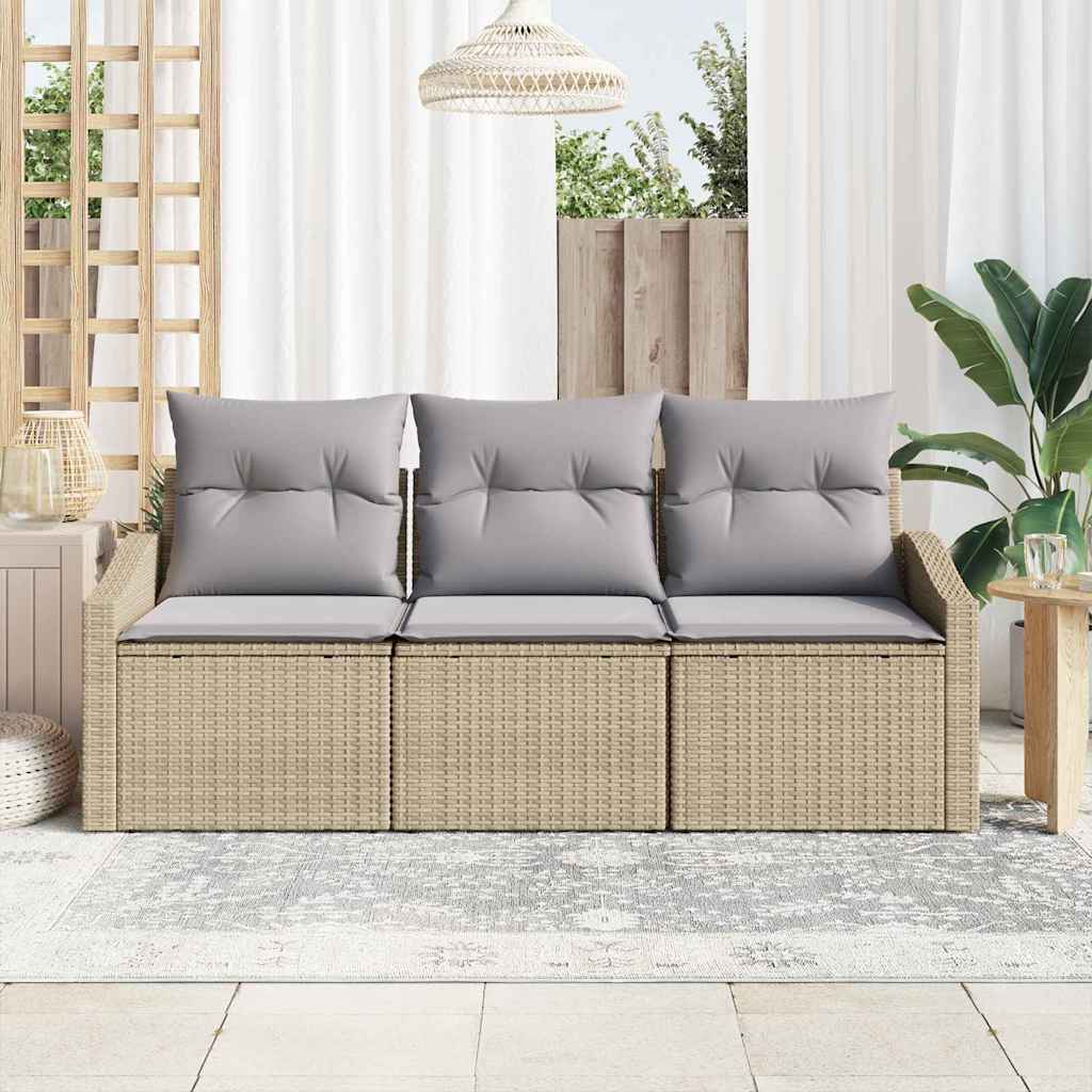 Tuinbankenset 3 st Beige en Licht Grijs poly rattan
