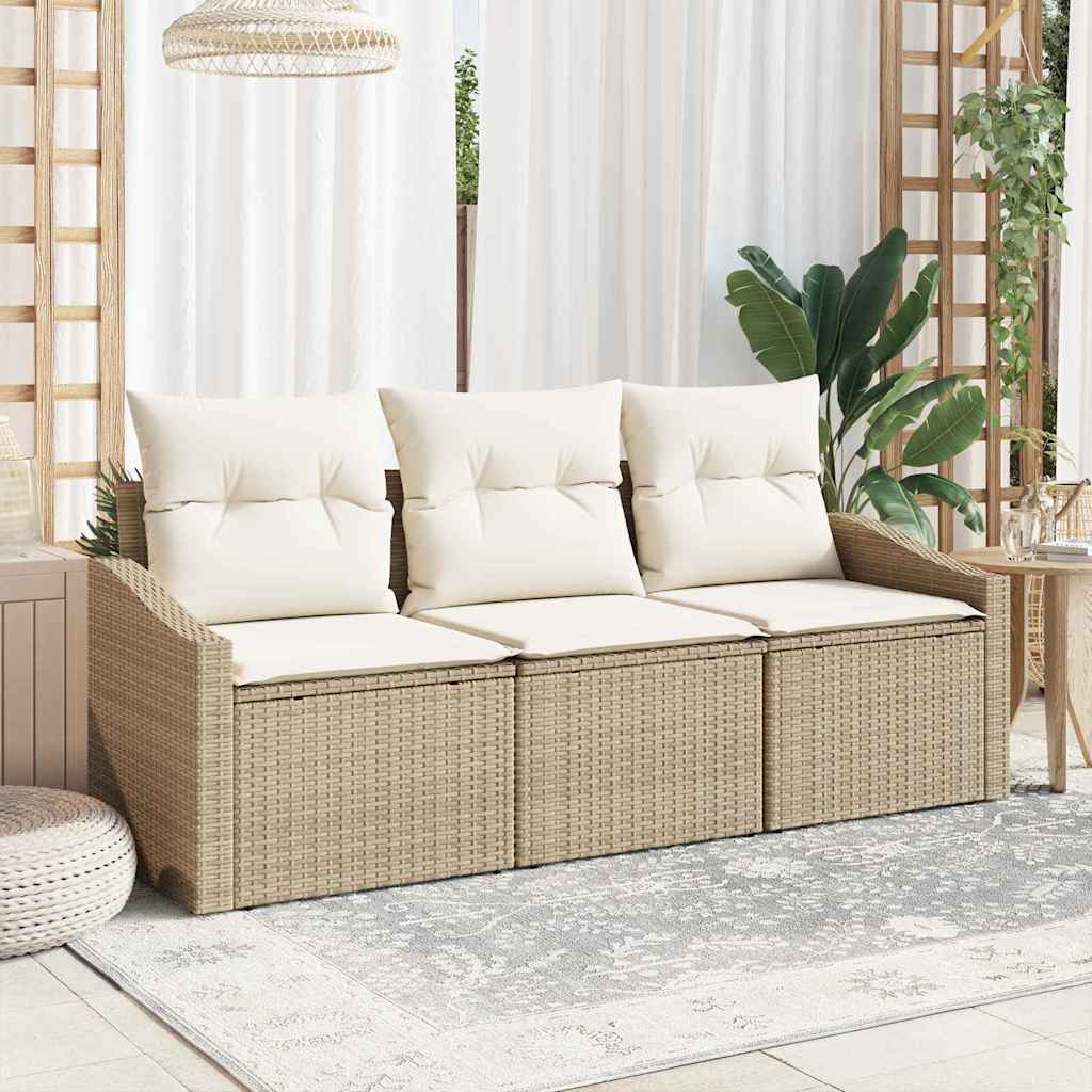 Tuinbankenset 3 st Beige en Wit poly rattan