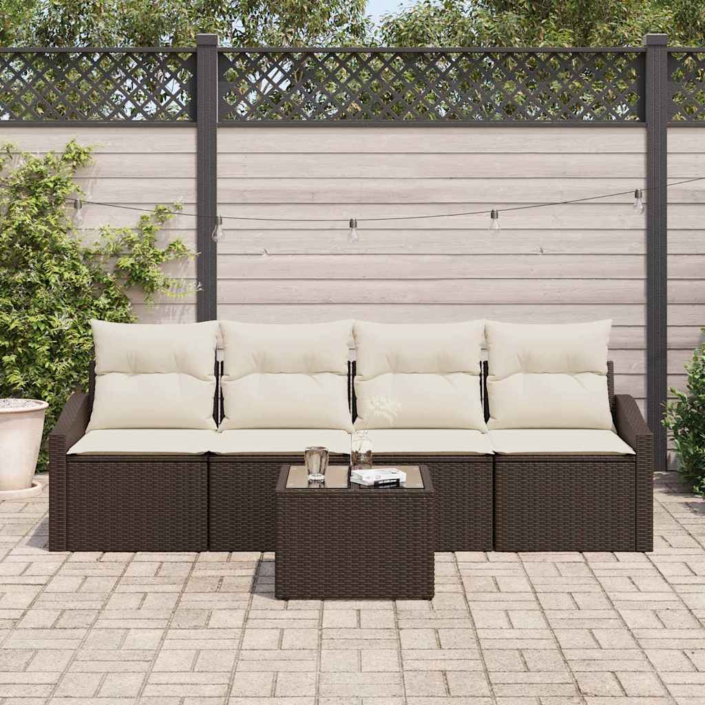 Bankstel 5 st Bruin en Crème poly rattan