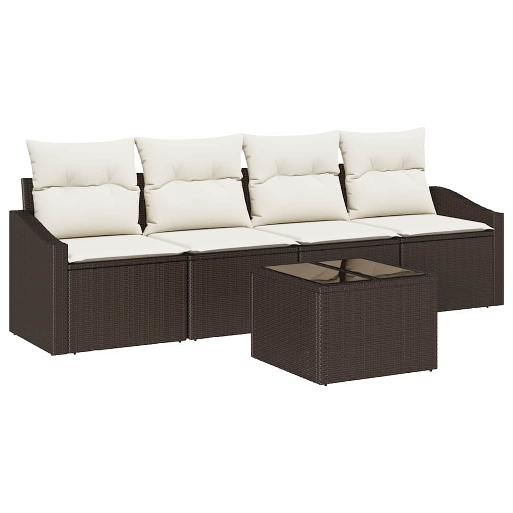 Bankstel 5 st Bruin en Crème poly rattan