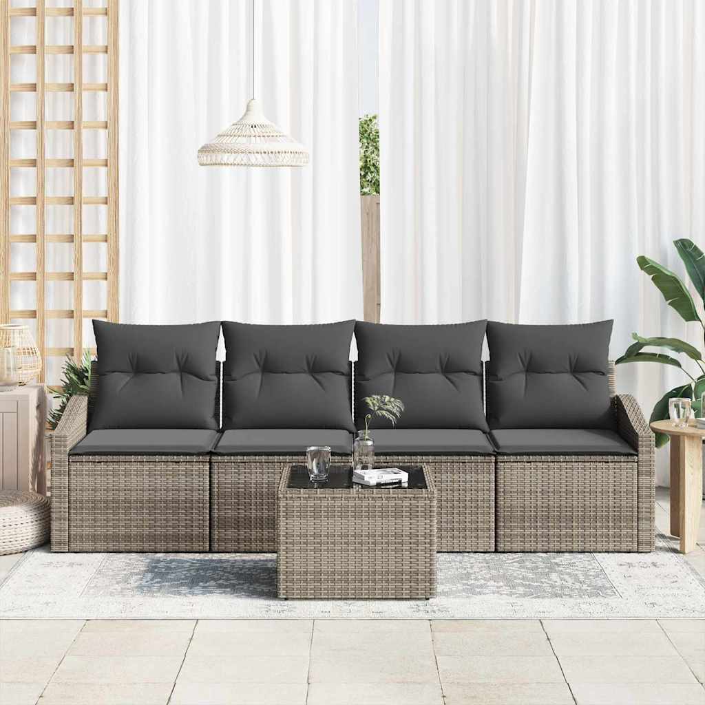Bankstel 5 st Grijs poly rattan