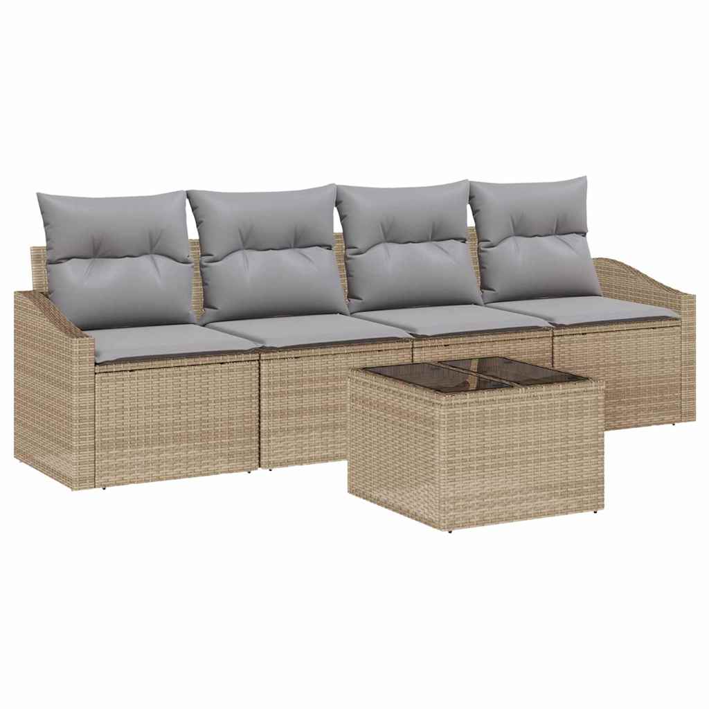 Bankstel 5 st Beige en Grijs poly rattan