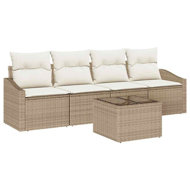 Bankstel met kussen met opslag 5 pcs Beige en Crème poly rattan