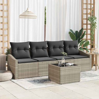 Bankstel 5 st Licht Grijs en Donker Grijs poly rattan