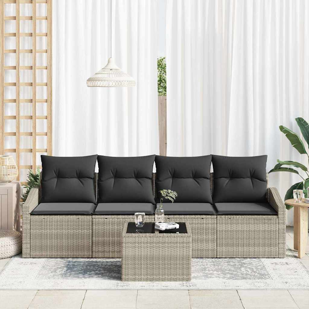 Bankstel 5 st Licht Grijs en Donker Grijs poly rattan
