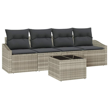 Bankstel 5 st Licht Grijs en Donker Grijs poly rattan