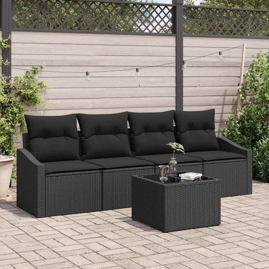 Bankstel 5 st Zwart poly rattan