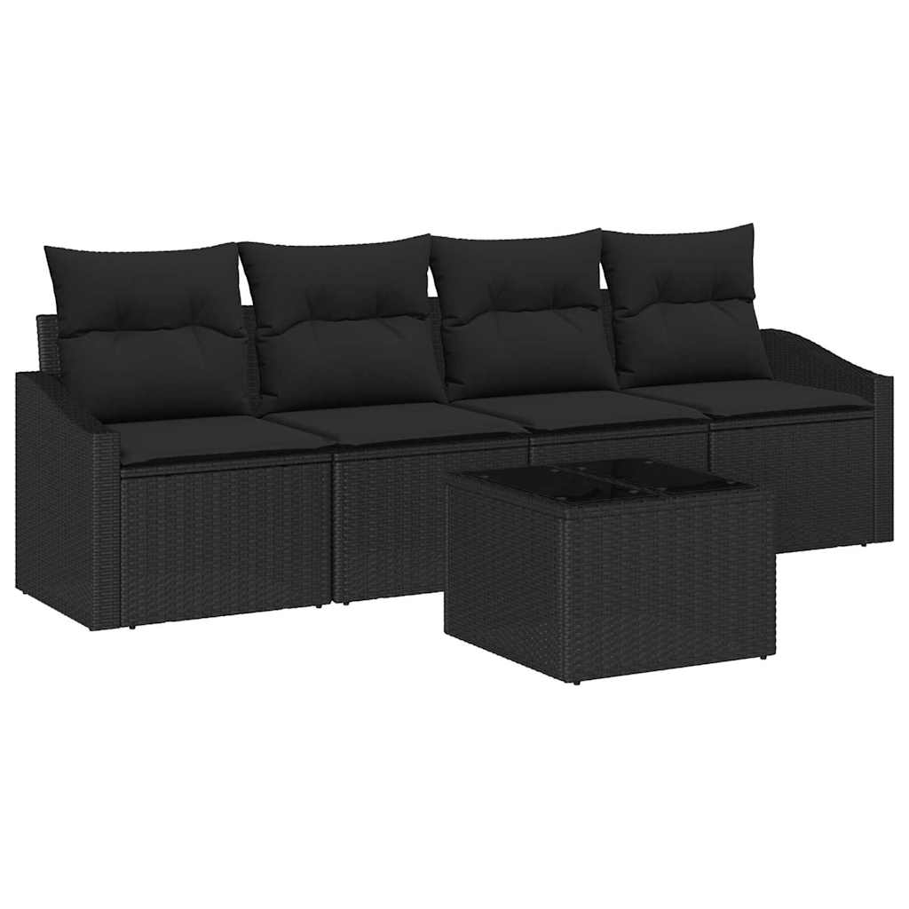 Bankstel 5 st Zwart poly rattan