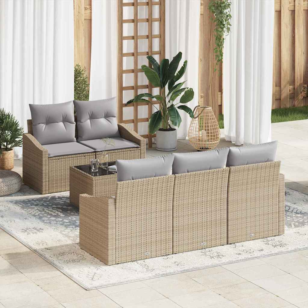 Bankstel 6 st Beige en Grijs poly rattan