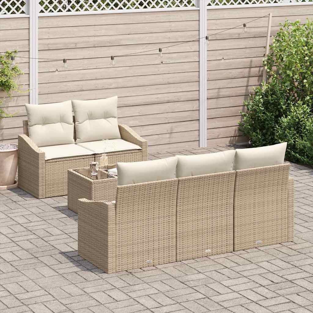 Bankstel 6 st Beige en Crème poly rattan