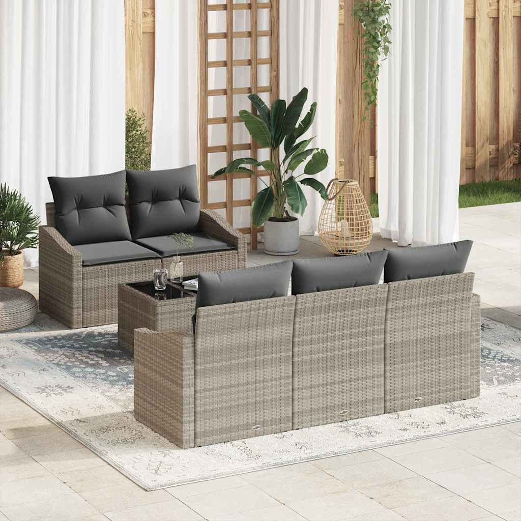 Bankstel 6 st Licht Grijs en Donker Grijs poly rattan