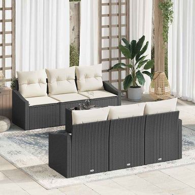 Bankstel 7 st Zwart en Crème poly rattan