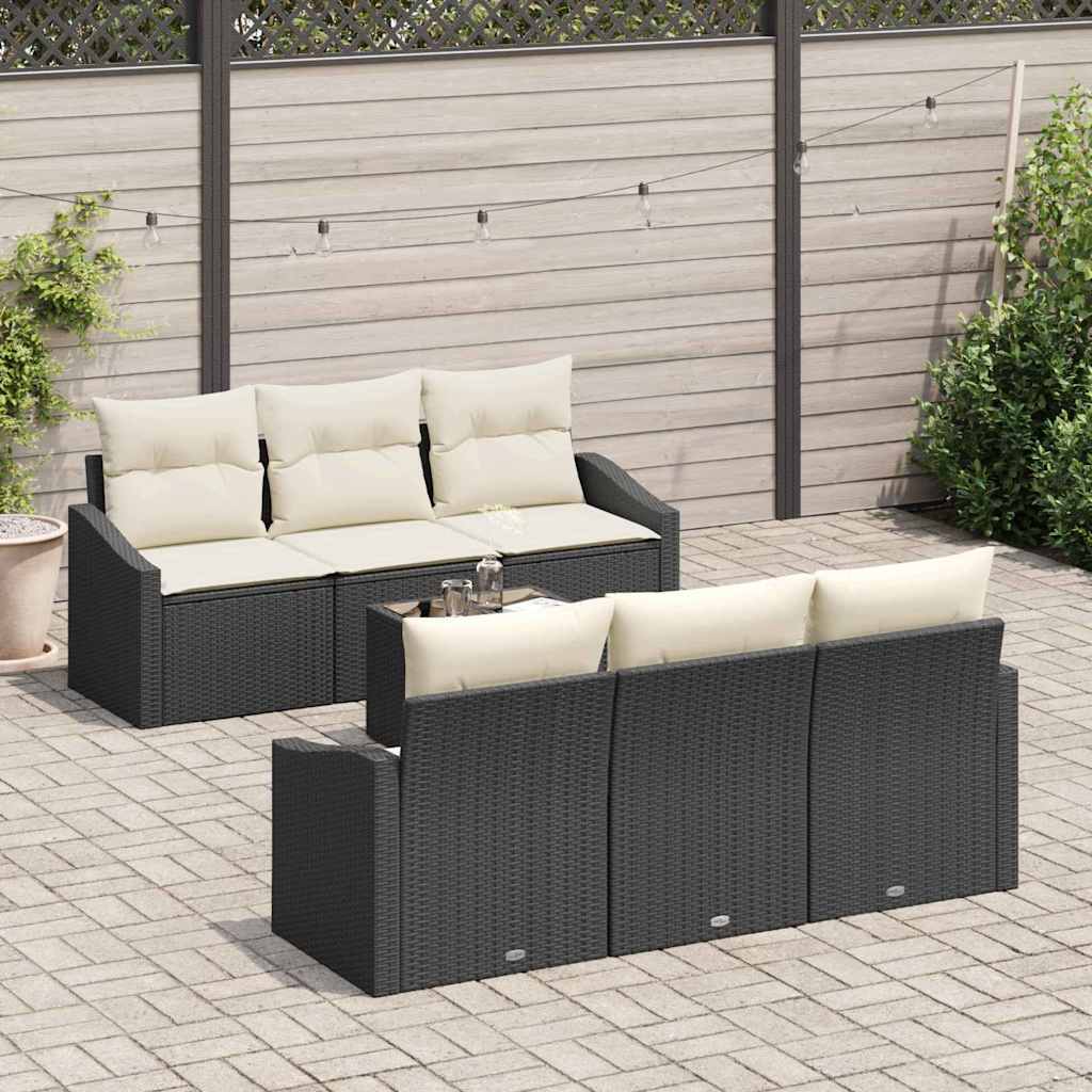 Bankstel 7 st Zwart en Crème poly rattan