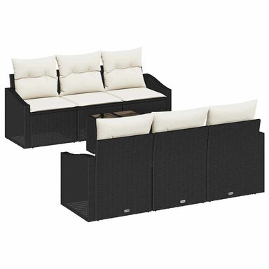 Bankstel 7 st Zwart en Crème poly rattan
