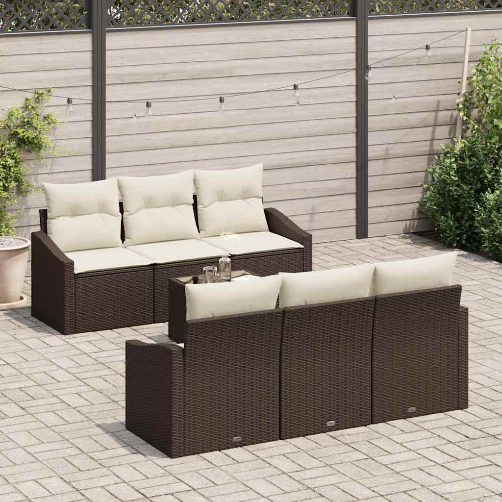 Bankstel 7 st Bruin en Crème poly rattan