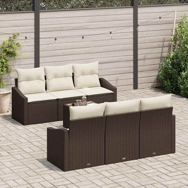 Bankstel 7 st Bruin en Crème poly rattan