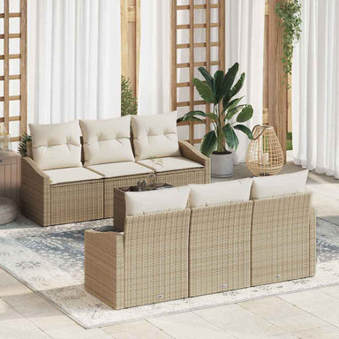 Bankstel met kussen met opslag 7 pcs Beige en Crème poly rattan