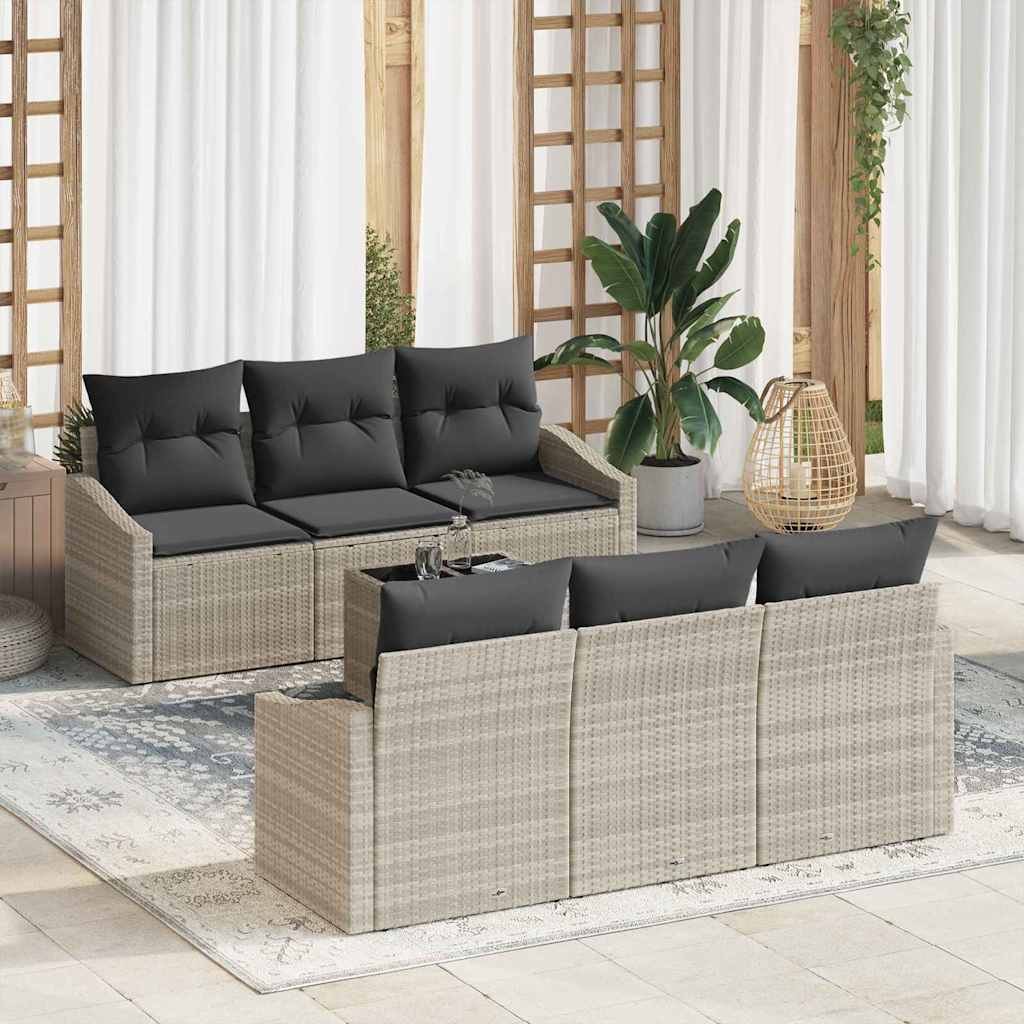 Bankstel 7 st Licht Grijs en Donker Grijs poly rattan