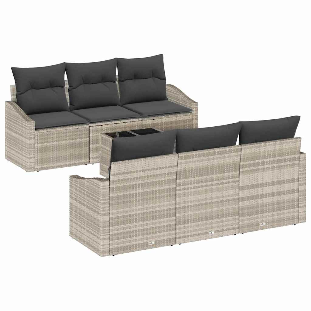 Bankstel 7 st Licht Grijs en Donker Grijs poly rattan