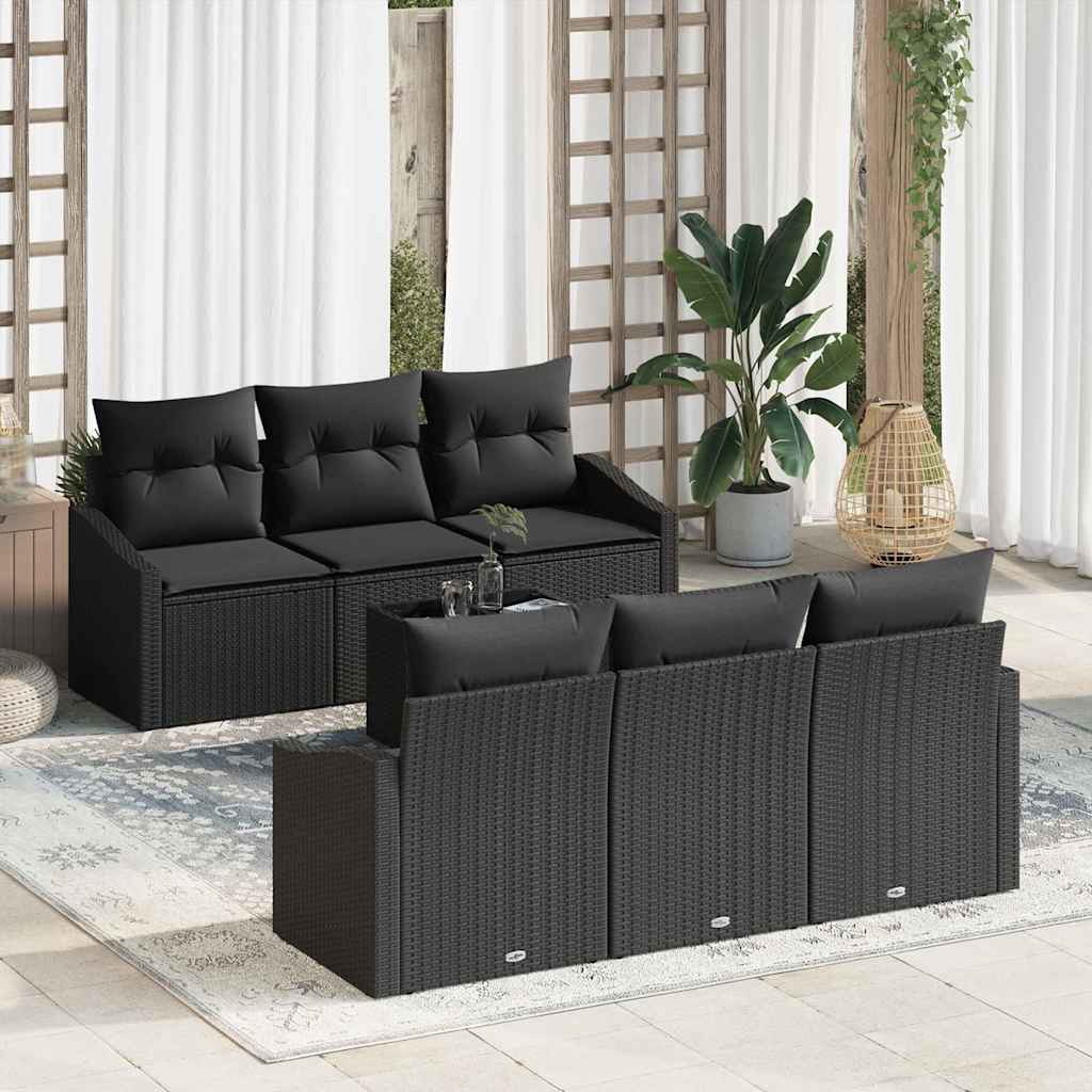 Bankstel 7 st Zwart poly rattan