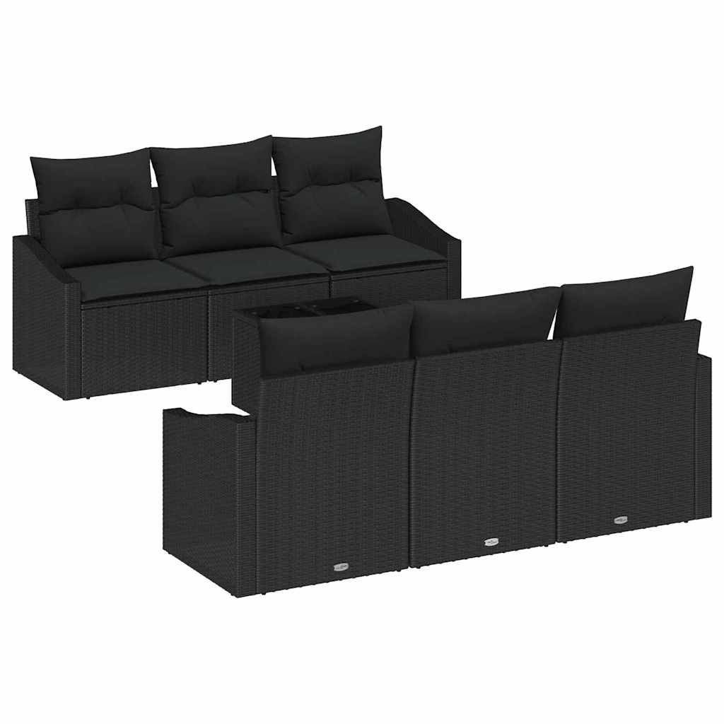 Bankstel 7 st Zwart poly rattan