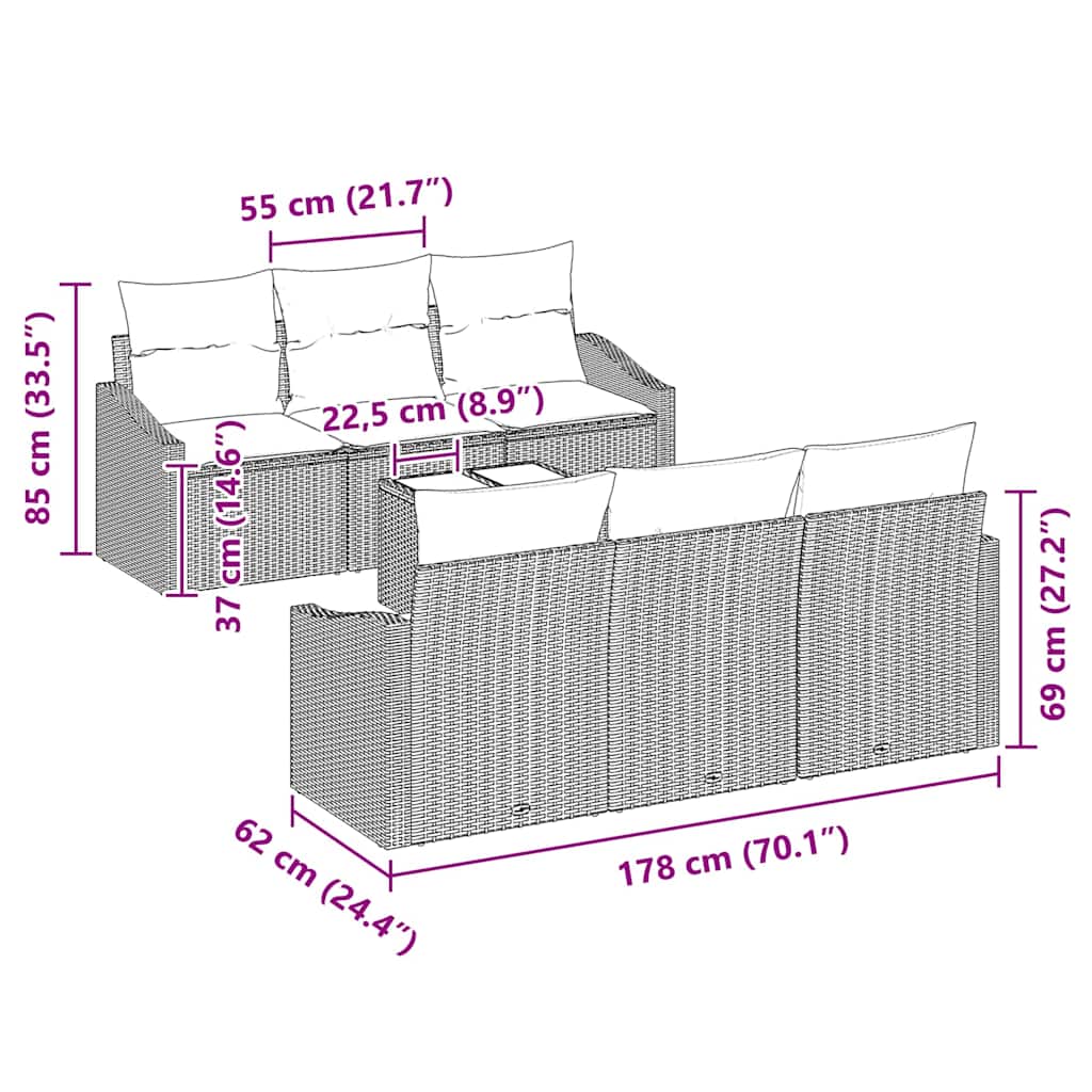 Bankstel 7 st Zwart poly rattan