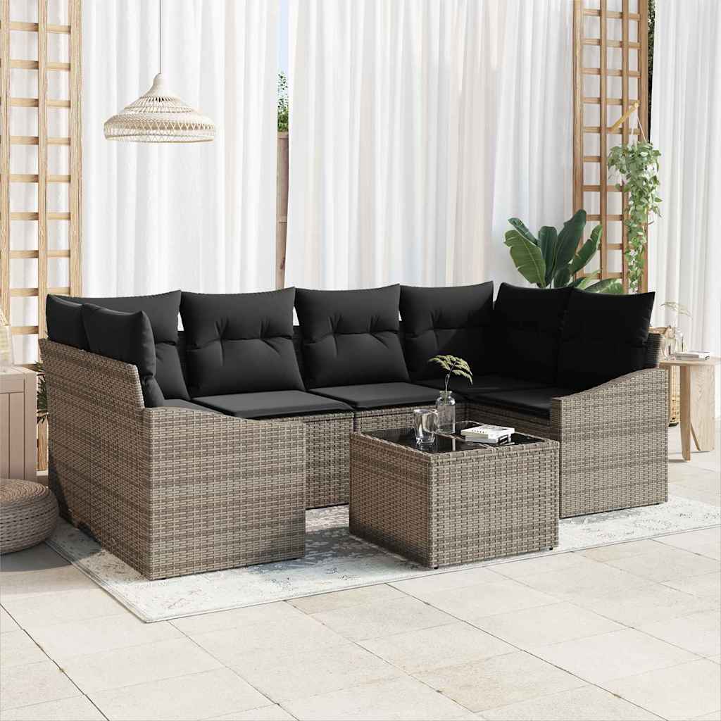 Bankstel 7 st Grijs poly rattan