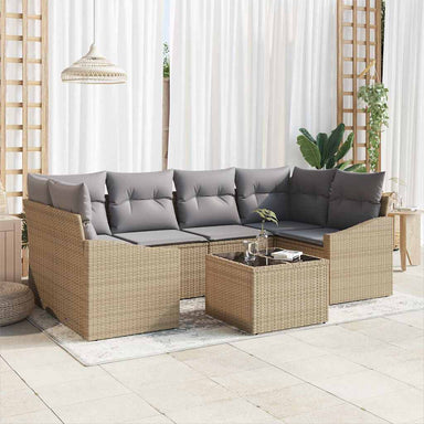 Bankstel 7 st Beige en Grijs poly rattan