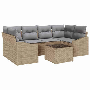 Bankstel 7 st Beige en Grijs poly rattan
