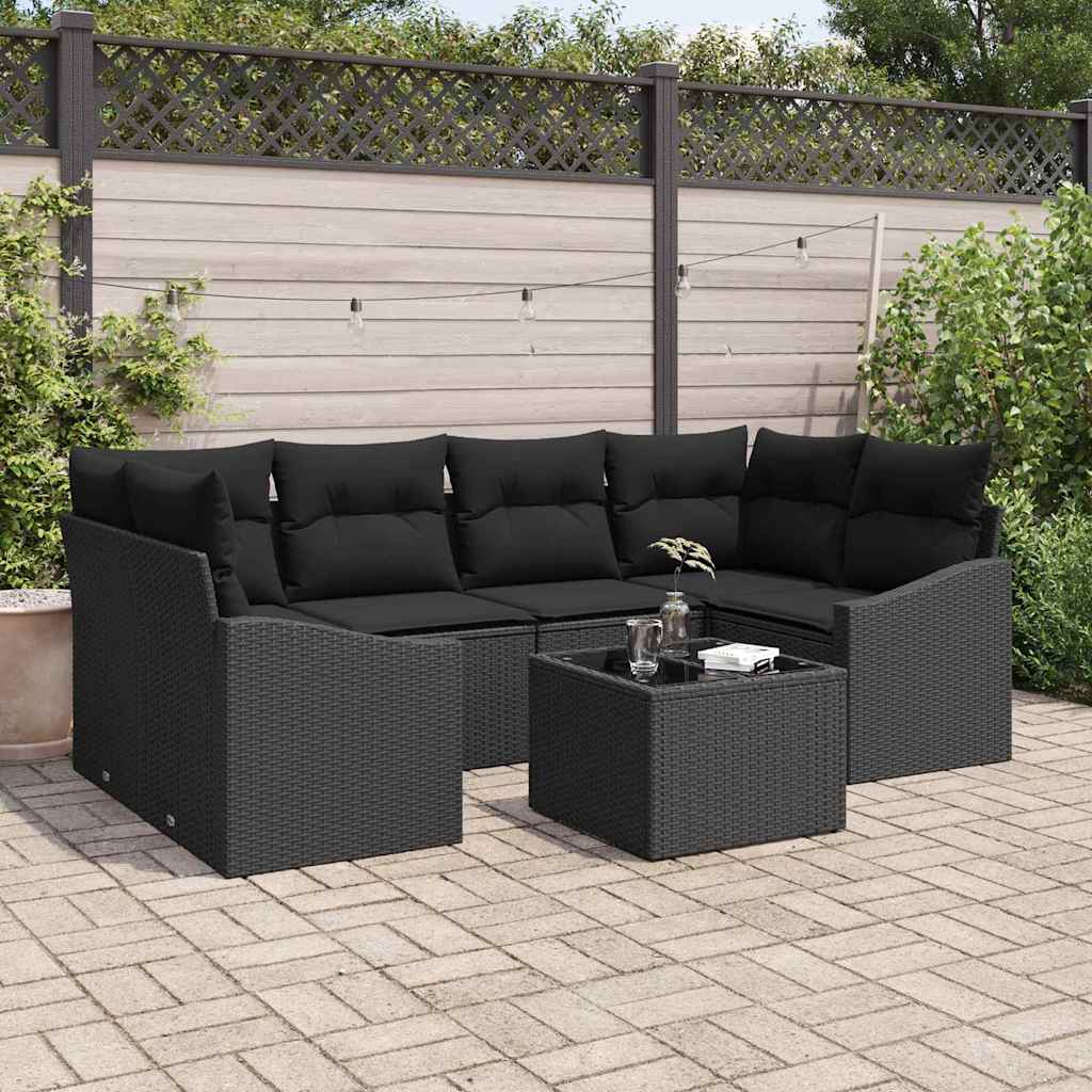Bankstel 7 st Zwart poly rattan